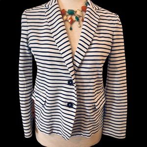 J Crew Navy & white Striped Blazer Two Buttons Tailored Fit Cotton & Spandex
